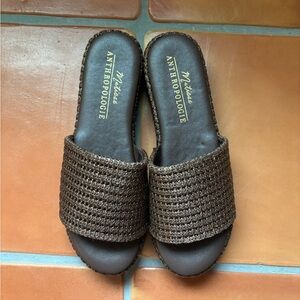 Anthropologie Dark Brown Woven Sandals New In Box Size 10 90s Style Platform